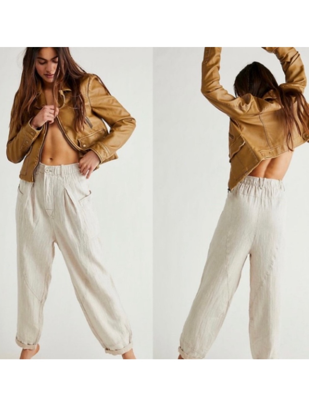Free People Livin in The City Earthy Boho Neutral Seamed Harem Barrel Pants Sz S